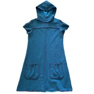 Beebop & Wally Women's Hooded Seamed Shirt‎ Dress Cozy Pockets Blue Small
